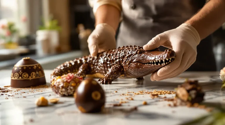 À Pâques, des chefs créent des chocolats en forme de toques, pivoines, crocodiles et dés à coudre À Pâques, des chefs créent des chocolats en forme de toques, pivoines, crocodiles et dés à coudre